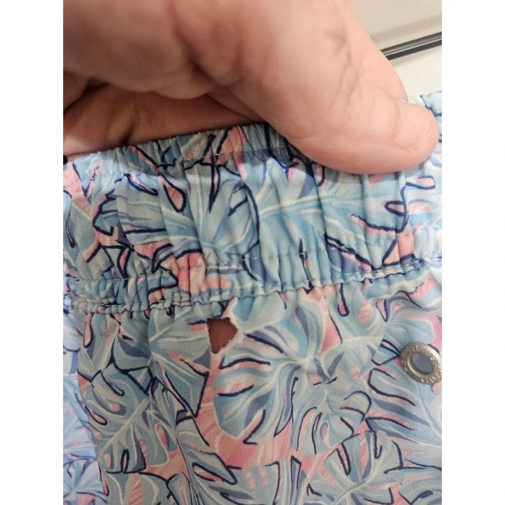 Peter Millar Mens XXL Swim Trunks Blue Pink Monstera Tropical Floral Mesh Liner